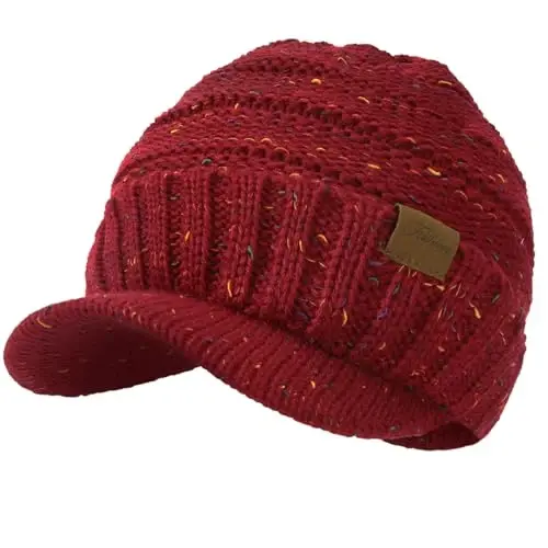 Clothirily Winter Hats for Women, Warm Stylish Knit Beanie Hat with Visor | Soft Stretch Cute Womens Winter Hats with Visor, Elastic Design, Warm Casual Slouchy Knitted Beanie Hat, Gifts for Women Men - 1