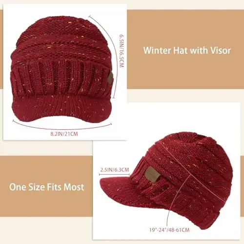 Clothirily Winter Hats for Women, Warm Stylish Knit Beanie Hat with Visor | Soft Stretch Cute Womens Winter Hats with Visor, Elastic Design, Warm Casual Slouchy Knitted Beanie Hat, Gifts for Women Men - 3
