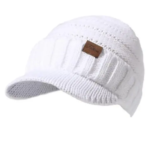 Clothirily Winter Hats for Women, Warm Stylish Knit Beanie Hat with Visor | Soft Stretch Cute Womens Winter Hats with Visor, Elastic Design, Warm Casual Slouchy Knitted Beanie Hat, Gifts for Women Men - 1