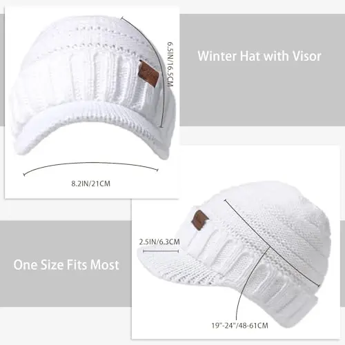 Clothirily Winter Hats for Women, Warm Stylish Knit Beanie Hat with Visor | Soft Stretch Cute Womens Winter Hats with Visor, Elastic Design, Warm Casual Slouchy Knitted Beanie Hat, Gifts for Women Men - 3