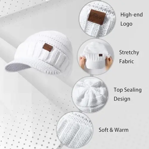 Clothirily Winter Hats for Women, Warm Stylish Knit Beanie Hat with Visor | Soft Stretch Cute Womens Winter Hats with Visor, Elastic Design, Warm Casual Slouchy Knitted Beanie Hat, Gifts for Women Men - 4