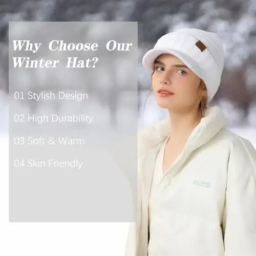 Clothirily Winter Hats for Women, Warm Stylish Knit Beanie Hat with Visor | Soft Stretch Cute Womens Winter Hats with Visor, Elastic Design, Warm Casual Slouchy Knitted Beanie Hat, Gifts for Women Men - 5
