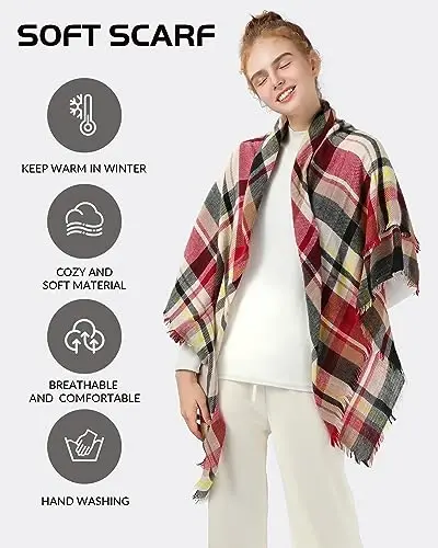 Clothirily Womens Winter Scarf, Fashion Cashmere Feel Plaid Scarfs for Women, Pashmina Shawls and Wraps, Long Blanket Scarf - 3