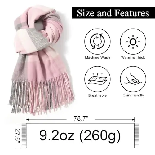 Clothirily Womens Winter Scarf, Fashion CasModazoneere Feel Plaid Scarfs for Women, PasModazoneina Shawls and Wraps, Long Blanket Scarf - 3