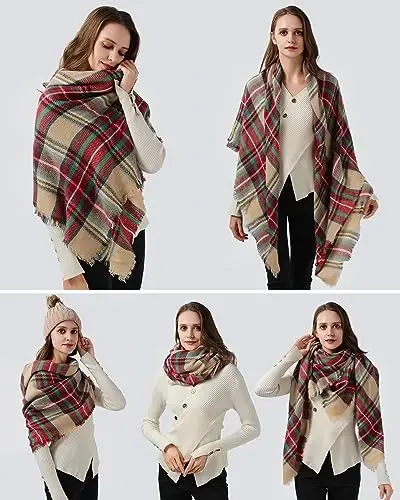 Clothirily Womens Winter Scarf, Fashion CasModazoneere Feel Plaid Scarfs for Women, PasModazoneina Shawls and Wraps, Long Blanket Scarf - 6