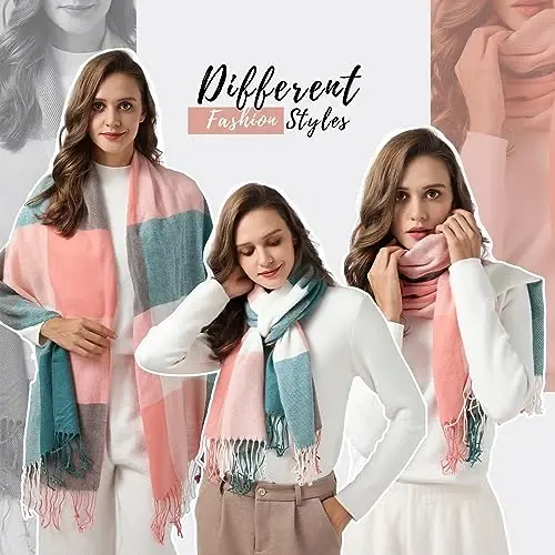 Clothirily Womens Winter Scarf, Fashion CasModazoneere Feel Plaid Scarfs for Women, PasModazoneina Shawls and Wraps, Long Blanket Scarf - 2