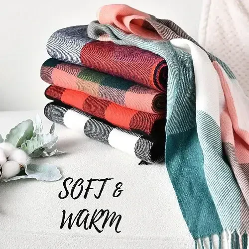 Clothirily Womens Winter Scarf, Fashion CasModazoneere Feel Plaid Scarfs for Women, PasModazoneina Shawls and Wraps, Long Blanket Scarf - 7