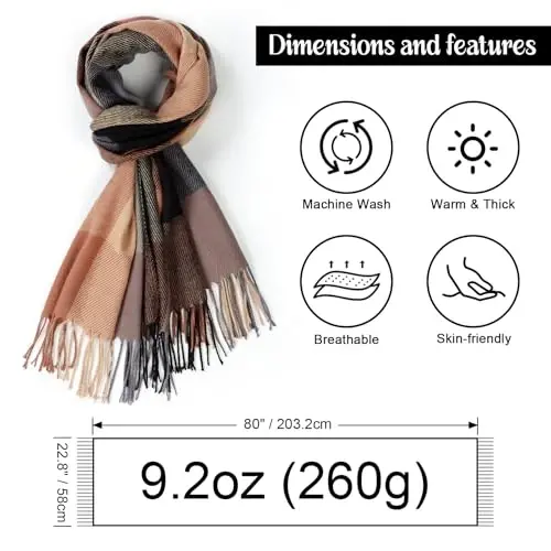 Clothirily Womens Winter Scarf, Fashion CasModazoneere Feel Plaid Scarfs for Women, PasModazoneina Shawls and Wraps, Long Blanket Scarf - 2