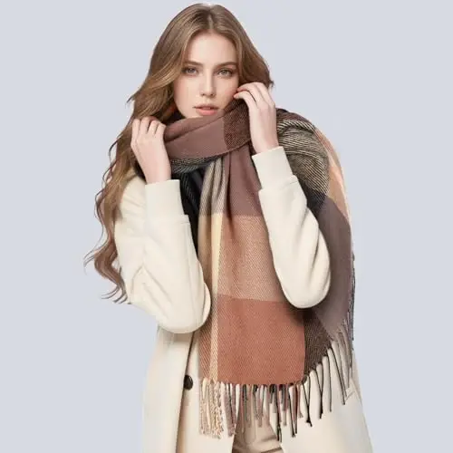 Clothirily Womens Winter Scarf, Fashion CasModazoneere Feel Plaid Scarfs for Women, PasModazoneina Shawls and Wraps, Long Blanket Scarf - 5