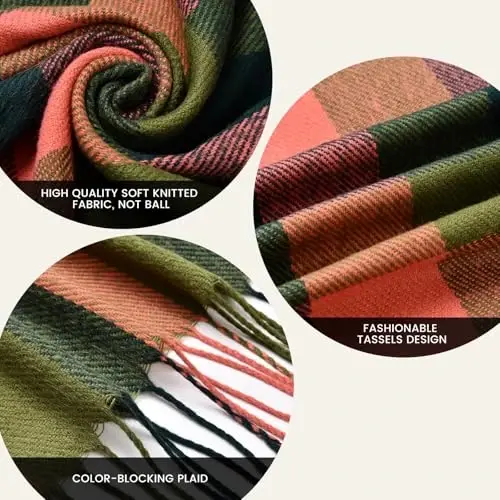 Clothirily Womens Winter Scarf, Fashion CasModazoneere Feel Plaid Scarfs for Women, PasModazoneina Shawls and Wraps, Long Blanket Scarf - 5