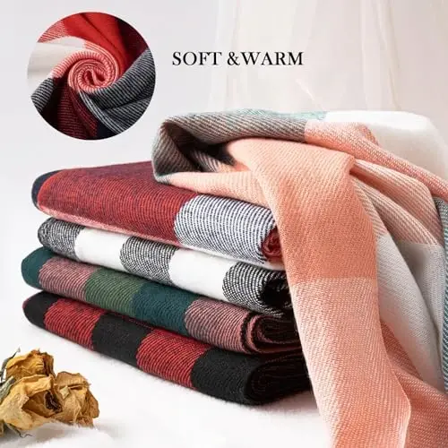 Clothirily Womens Winter Scarf, Fashion CasModazoneere Feel Plaid Scarfs for Women, PasModazoneina Shawls and Wraps, Long Blanket Scarf - 7