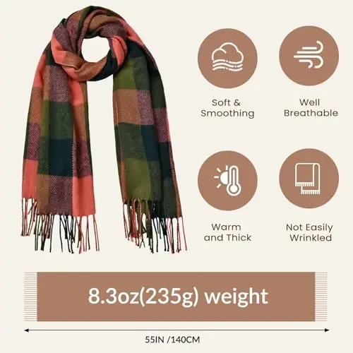 Clothirily Womens Winter Scarf, Fashion CasModazoneere Feel Plaid Scarfs for Women, PasModazoneina Shawls and Wraps, Long Blanket Scarf - 4