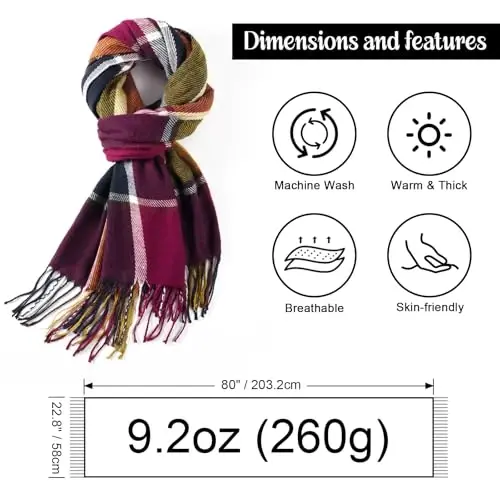 Clothirily Womens Winter Scarf, Fashion CasModazoneere Feel Plaid Scarfs for Women, PasModazoneina Shawls and Wraps, Long Blanket Scarf - 3