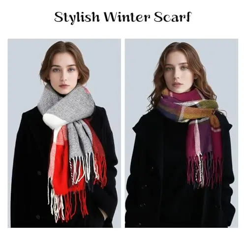 Clothirily Womens Winter Scarf, Fashion CasModazoneere Feel Plaid Scarfs for Women, PasModazoneina Shawls and Wraps, Long Blanket Scarf - 7