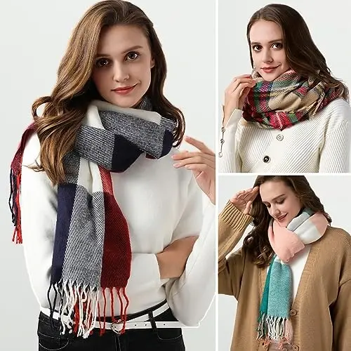 Clothirily Womens Winter Scarf, Fashion CasModazoneere Feel Plaid Scarfs for Women, PasModazoneina Shawls and Wraps, Long Blanket Scarf - 7