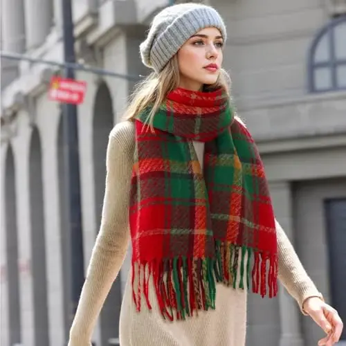 Clothirily Womens Winter Scarf, Fashion CasModazoneere Feel Plaid Scarfs for Women, PasModazoneina Shawls and Wraps, Long Blanket Scarf - 5