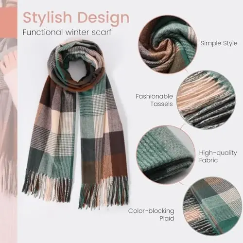 Clothirily Womens Winter Scarf, Fashion CasModazoneere Feel Plaid Scarfs for Women, PasModazoneina Shawls and Wraps, Long Blanket Scarf - 3