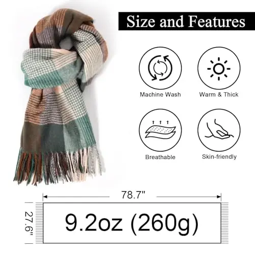 Clothirily Womens Winter Scarf, Fashion CasModazoneere Feel Plaid Scarfs for Women, PasModazoneina Shawls and Wraps, Long Blanket Scarf - 4