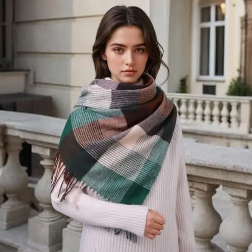 Clothirily Womens Winter Scarf, Fashion CasModazoneere Feel Plaid Scarfs for Women, PasModazoneina Shawls and Wraps, Long Blanket Scarf - CLOTHIRILY (1)