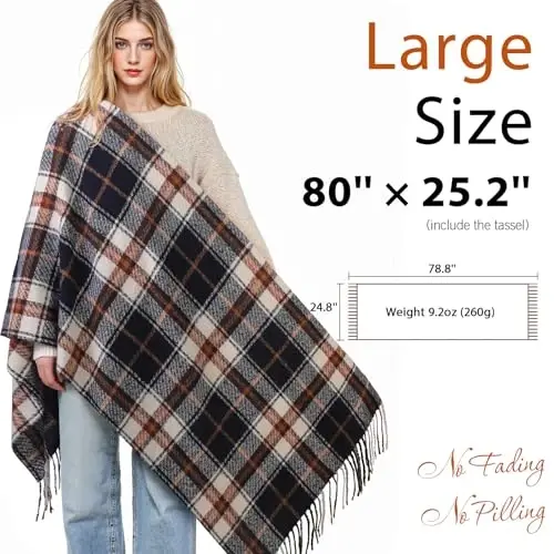 Clothirily Womens Winter Scarf, Fashion CasModazoneere Feel Plaid Scarfs for Women, PasModazoneina Shawls and Wraps, Long Blanket Scarf - 4