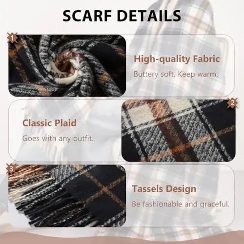 Clothirily Womens Winter Scarf, Fashion CasModazoneere Feel Plaid Scarfs for Women, PasModazoneina Shawls and Wraps, Long Blanket Scarf - 5
