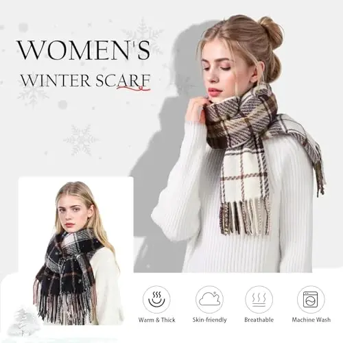 Clothirily Womens Winter Scarf, Fashion CasModazoneere Feel Plaid Scarfs for Women, PasModazoneina Shawls and Wraps, Long Blanket Scarf - 6