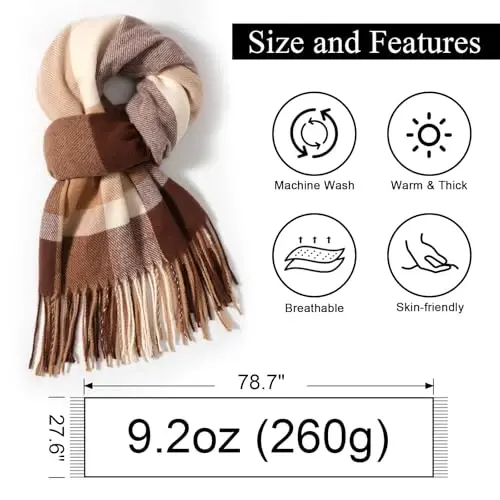 Clothirily Womens Winter Scarf, Fashion CasModazoneere Feel Plaid Scarfs for Women, PasModazoneina Shawls and Wraps, Long Blanket Scarf - 3