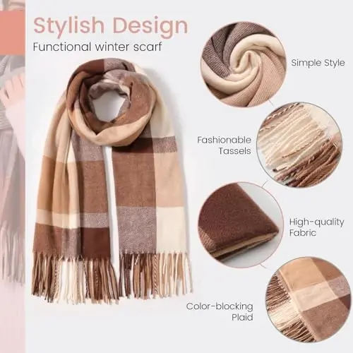 Clothirily Womens Winter Scarf, Fashion CasModazoneere Feel Plaid Scarfs for Women, PasModazoneina Shawls and Wraps, Long Blanket Scarf - 4