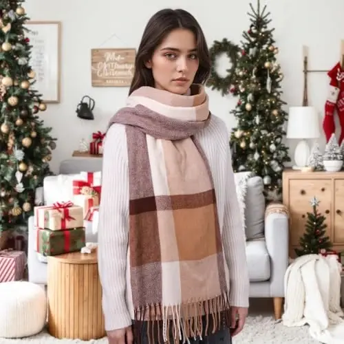 Clothirily Womens Winter Scarf, Fashion CasModazoneere Feel Plaid Scarfs for Women, PasModazoneina Shawls and Wraps, Long Blanket Scarf - 6