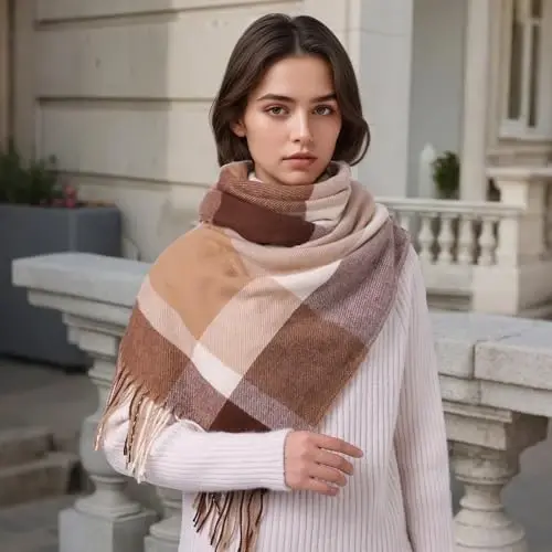 Clothirily Womens Winter Scarf, Fashion CasModazoneere Feel Plaid Scarfs for Women, PasModazoneina Shawls and Wraps, Long Blanket Scarf - CLOTHIRILY (1)