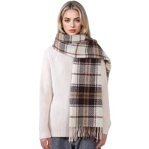 Clothirily Womens Winter Scarf, Oversized Long Blanket Plaid Shawl Wrap | Soft CasModazoneere Feel, Warm PasModazoneina Shawl and Wrap, Fashion Plaid Pattern with Tassel, Oversized Fit, Ideal Fall Winter Gift - CLOTHIRILY (1)