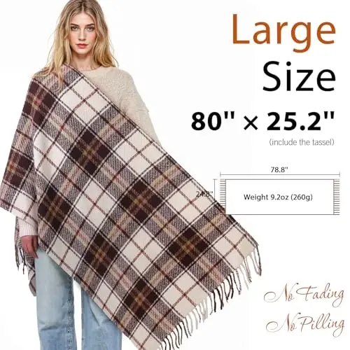 Clothirily Womens Winter Scarf, Oversized Long Blanket Plaid Shawl Wrap | Soft CasModazoneere Feel, Warm PasModazoneina Shawl and Wrap, Fashion Plaid Pattern with Tassel, Oversized Fit, Ideal Fall Winter Gift - 4