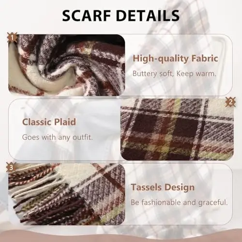Clothirily Womens Winter Scarf, Oversized Long Blanket Plaid Shawl Wrap | Soft CasModazoneere Feel, Warm PasModazoneina Shawl and Wrap, Fashion Plaid Pattern with Tassel, Oversized Fit, Ideal Fall Winter Gift - 5