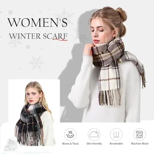 Clothirily Womens Winter Scarf, Oversized Long Blanket Plaid Shawl Wrap | Soft CasModazoneere Feel, Warm PasModazoneina Shawl and Wrap, Fashion Plaid Pattern with Tassel, Oversized Fit, Ideal Fall Winter Gift - 6