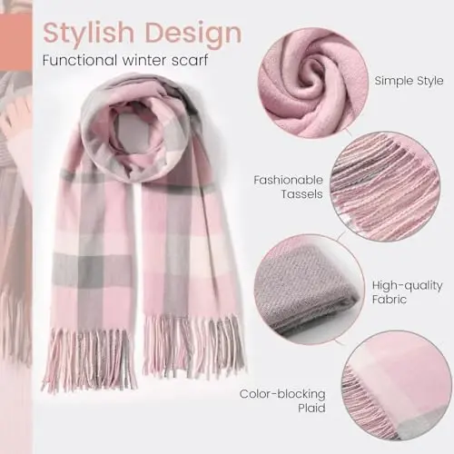 Clothirily Womens Winter Scarf, Fashion CasModazoneere Feel Plaid Scarfs for Women, PasModazoneina Shawls and Wraps, Long Blanket Scarf - 4