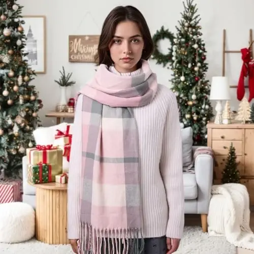 Clothirily Womens Winter Scarf, Fashion CasModazoneere Feel Plaid Scarfs for Women, PasModazoneina Shawls and Wraps, Long Blanket Scarf - 6