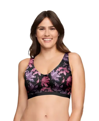 Cloud 9® Super Soft, Smooth Invisible Look Wireless Lightly Lined Comfort Bra RM1041A - Black Painted Blooms - 1