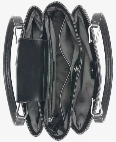 Clove Mixed Material Push-Lock Triple Compartment Tote Bag-Black/White Snake - 5