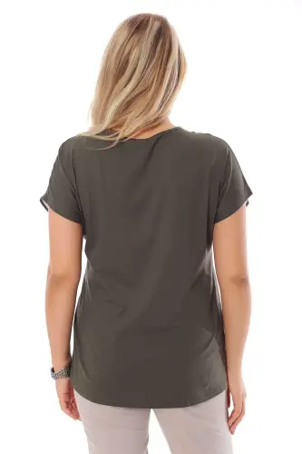 Clover Pattern Khaki V-Neck Blouse - 27