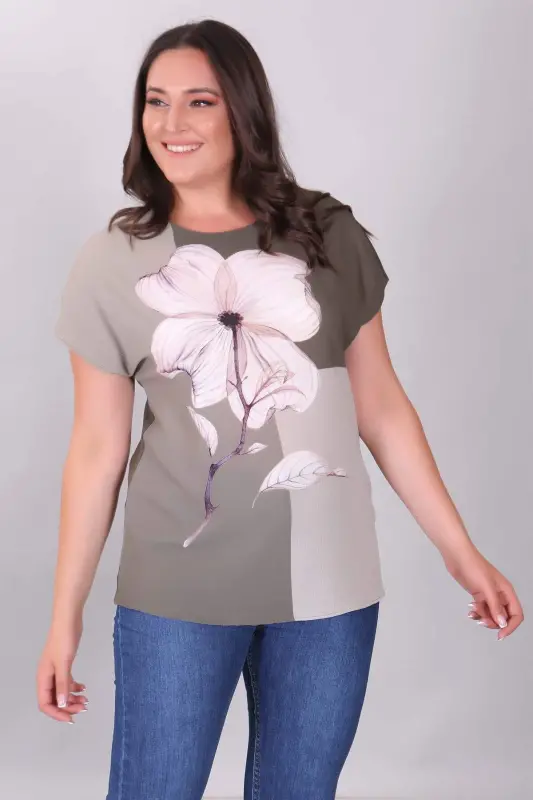 Clover Pattern Khaki V-Neck Blouse - 6