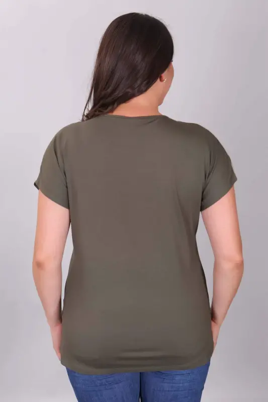 Clover Pattern Khaki V-Neck Blouse - 7