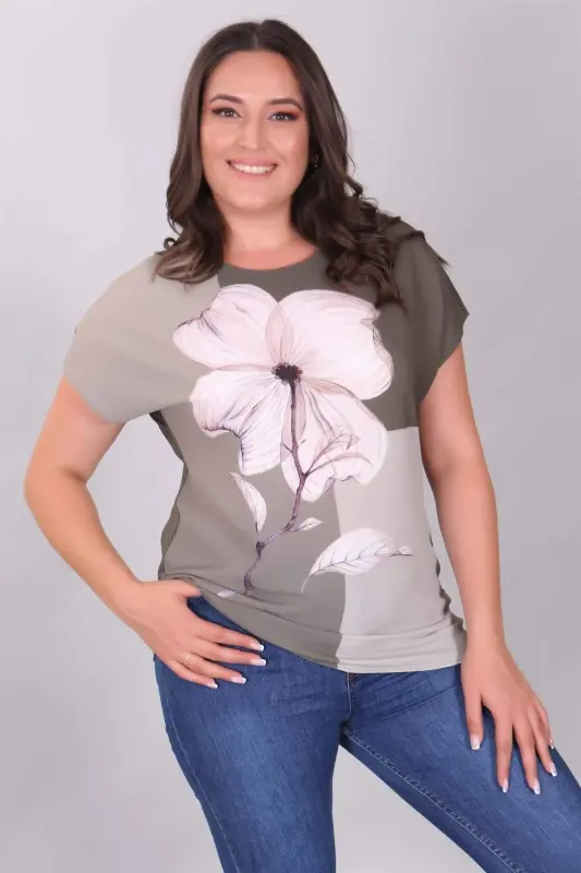 Clover Pattern Khaki V-Neck Blouse - 10