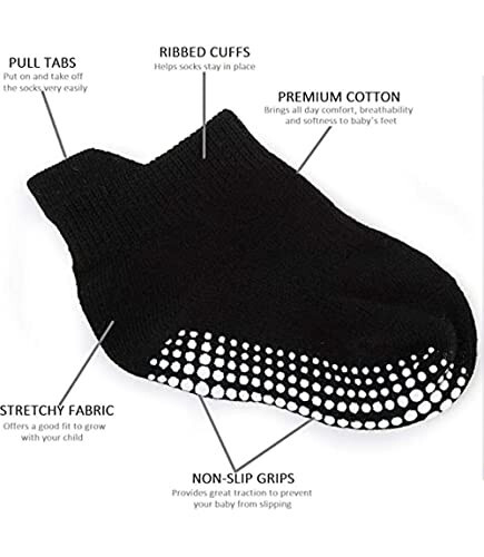 Clowora Baby Boys Girls Non Slip Socks, Infant Toddler Kids Grip Ankle Stretch Socks for Kids 0-5 Years - 47