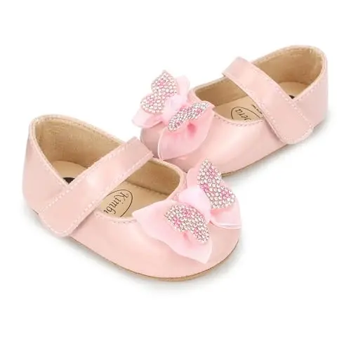 Clowora Infant Toddler Baby Girl Dress Shoes Mary Jane First Walking PU Leather Princess Wedding Rubber Sole Non-Slip with Bowknot Floral Flats - 5