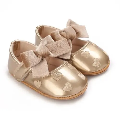 Clowora Infant Toddler Baby Girl Dress Shoes Mary Jane First Walking PU Leather Princess Wedding Rubber Sole Non-Slip with Bowknot Floral Flats - 2
