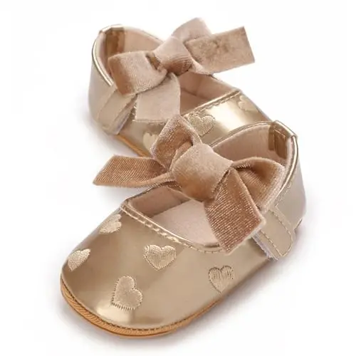 Clowora Infant Toddler Baby Girl Dress Shoes Mary Jane First Walking PU Leather Princess Wedding Rubber Sole Non-Slip with Bowknot Floral Flats - 7