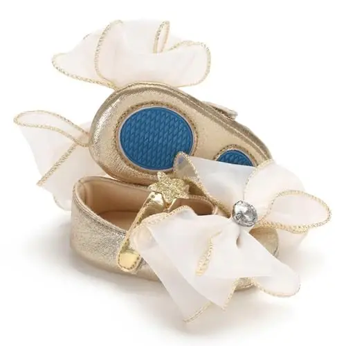 Clowora Infant Toddler Baby Girl Dress Shoes Mary Jane First Walking PU Leather Princess Wedding Rubber Sole Non-Slip with Bowknot Floral Flats - 1