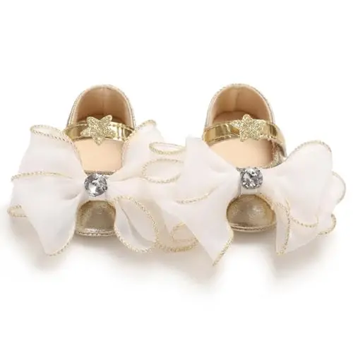 Clowora Infant Toddler Baby Girl Dress Shoes Mary Jane First Walking PU Leather Princess Wedding Rubber Sole Non-Slip with Bowknot Floral Flats - 3