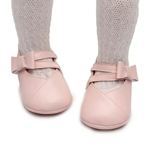 Clowora Infant Toddler Baby Girl Dress Shoes Mary Jane First Walking PU Leather Princess Wedding Rubber Sole Non-Slip with Bowknot Floral Flats - 3