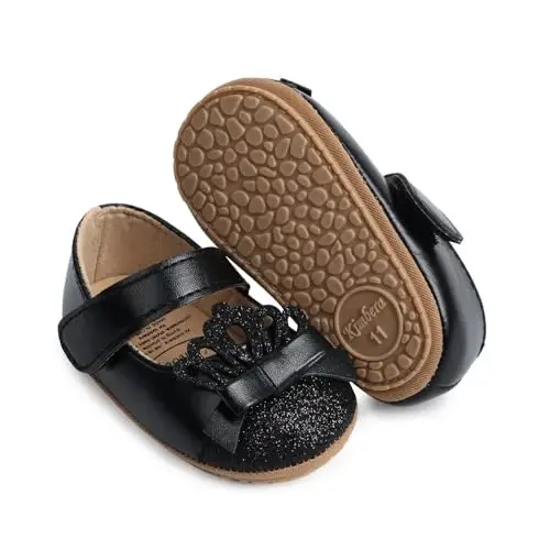 Clowora Infant Toddler Baby Girl Dress Shoes Mary Jane First Walking PU Leather Princess Wedding Rubber Sole Non-Slip with Bowknot Floral Flats 